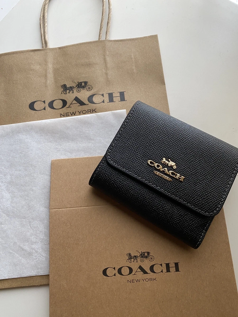 Coach Small Trifold Wallet In Black Leather NEW | eBay