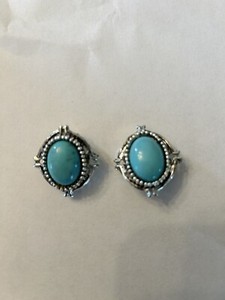 Vintage Faux Boho Turquoise Oval Clip On Earrings