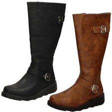 Image of 'Ladies Spot On' Buckle Detailed Wide Fit Knee High Boots - F5R1202