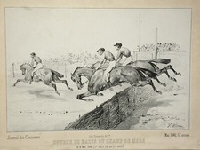 COURSE HAIES Cheval LITHOGRAPHIE Formentin VICTOR ADAM Champ Mars HIPPISME 1842