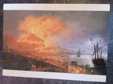 art postcard Volaire eruption Mt Vesuvius painting unposted