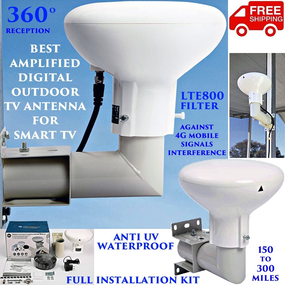 BEST OUTDOOR AMPLIFIED TV ANTENNA FOR SMART TV 360 LONG RANGE VHF UHF WATERPROOF