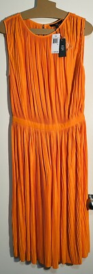 Midi Dress Tibi Pleated Short Sleeveless Dress Tibi Orange Pleated