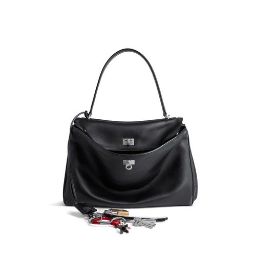 BALENCIAGA Rodeo Medium $5600 Black With Charm Leather Handbag New And Authentic