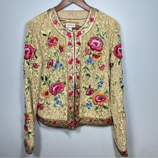 Vtg. 90s Y2k Lace Embroidered Embellished Jacket Blazer Floral Size 8 Sequins