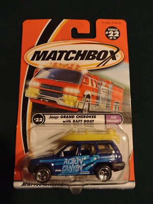 Matchbox® 2001 Jeep® Grand Cherokee With Raft Boat #22 Sun Chasers™ Blue 92226