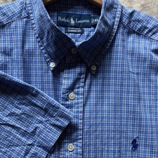 Polo Ralph Lauren Classic Fit SS Button Down Shirt Mens XL Plaid Blue Prep EUC