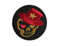SKULL with RED TOP HAT STAR - SKELETON - EMBROIDERED IRON-ON/SEW-ON PATCH