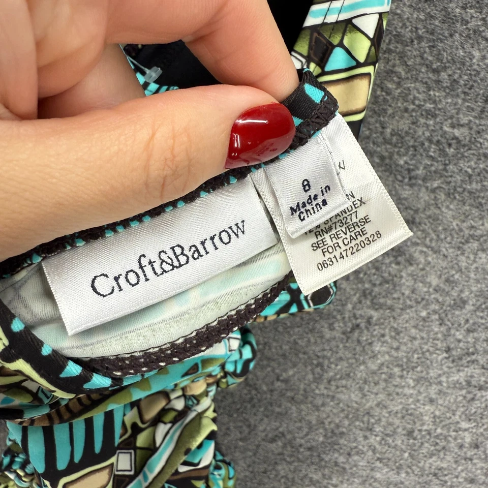 Camiseta Tankini Croft & Barrow Mujer 8 Azul Rayas Sin Mangas Halter Cuello Traje de Baño Foto 3 de 4