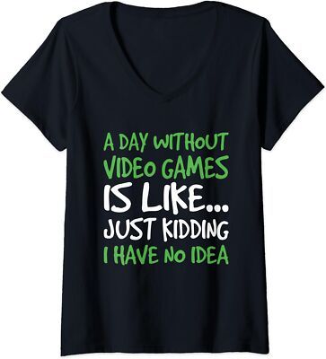 A Day Without Video Game Is Like Just Kidding Fun Ladies' V-Neck Tshirt
