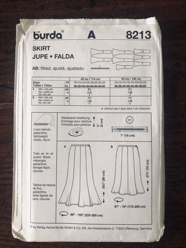 Burda 8213 Easy Skirt Trumpet Jupe Womens 10–24 EUR 36–50 Uncut - Picture 2 of 3