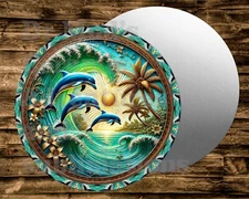 Round Metal Sign  jumping dolphins Wreaths Crafts & miniatures Projects