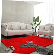  Soft Fluffy Area Rug Modern Shag Rug for Bedroom Living Room, 4x6 Feet Red