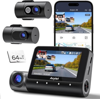 Avylet 5K 3 Channel Dash Cam, 5G Wi-Fi Built-in GPS with 64GB Card,Car Camera