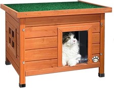 VOUNOT Cat House Outdoor with Kennel Door Privacy Window Plein, wood 