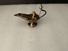 Vintage Brass Genie Lamp Aladdin Style Incense Burner, Decor Etched, Chained Top