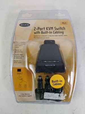 New Belkin F1DK102P 2-Port KVM Switch with Built-In Cabling