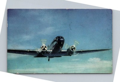 Vintage United Mainliner DC-3 Airplane Chicago Postcard 1940s Linen