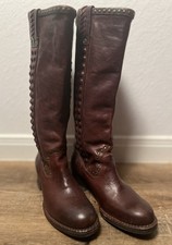 Frye Boots 6 Brown Leather Tall Women?s Stud Detail Block Heel