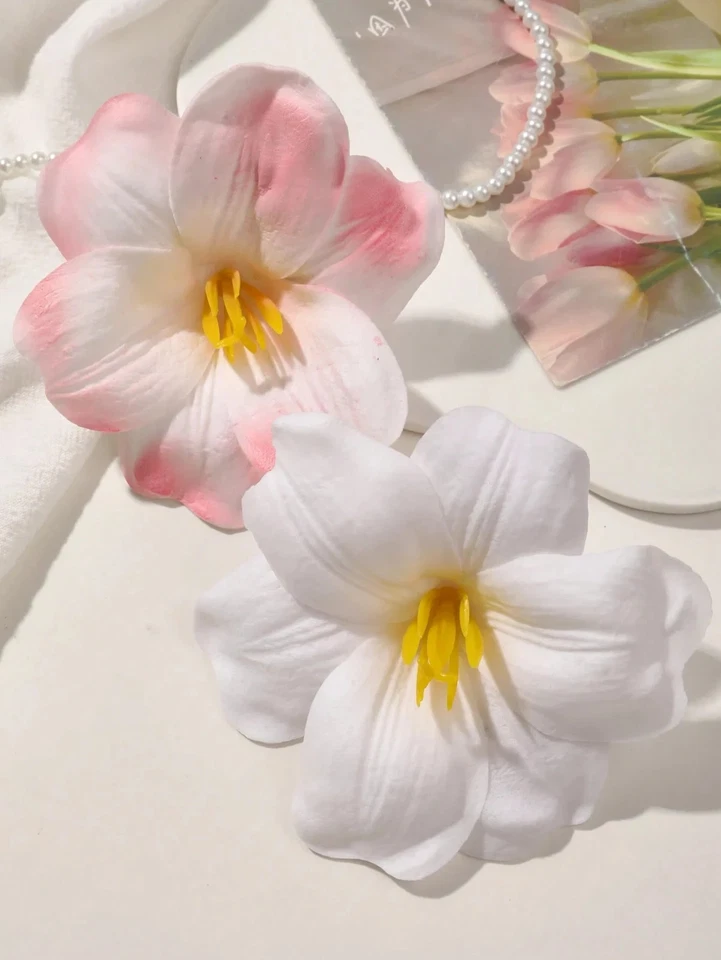 2pcs Bohemian Beige & Pink Faux Tulip Elegant Hair Clip Floral Headpiece, Suitab - Image 4 of 4