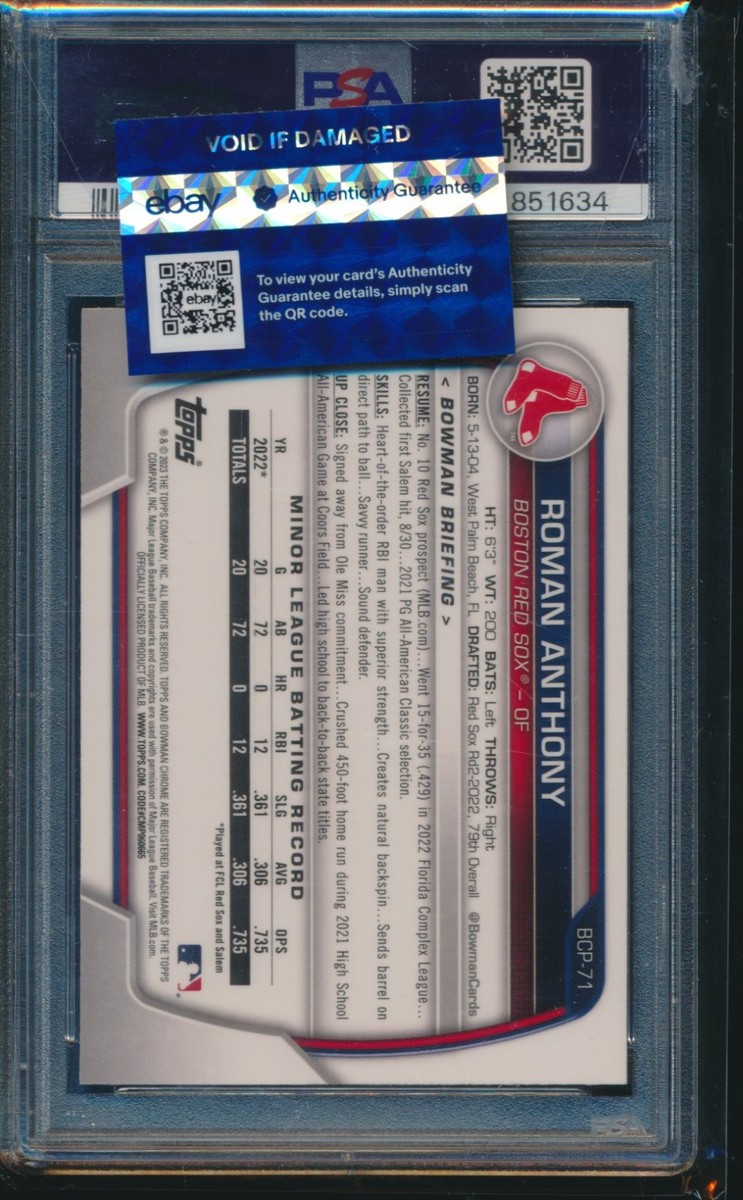 PSA 10 ROMAN ANTHONY 1st 2023 Bowman Chrome ATOMIC REFRACTOR RED
