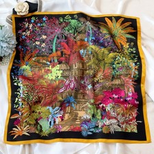 100 Silk Bandana Women Print Botanical Garden Kerchief Headband Hijab Shawls