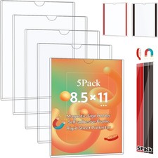 5 Pack Magnetic Sign Holder 8.5 x 11 - Rigid Sheet Protectors with Magnetic Stri
