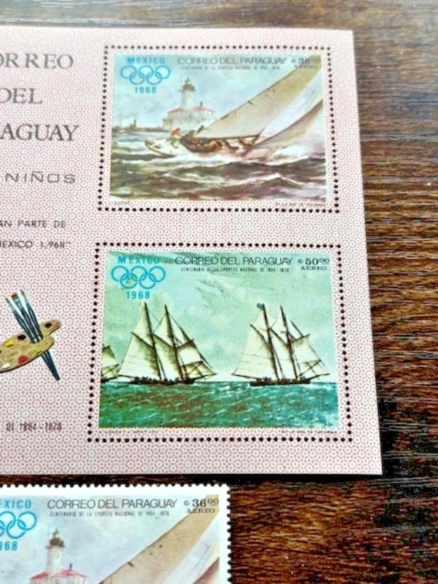 1968 PARAGUAY - MNH SHEET S/S + STAMP - 1968 OLYMPICS - SAILING/SPORT - Image 2 of 4