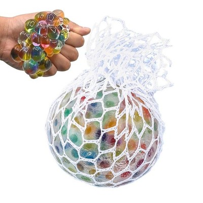 3 Stück Mesh Grape Rainbow Squeeze Ball elastische bunte sensorische Stressbäl