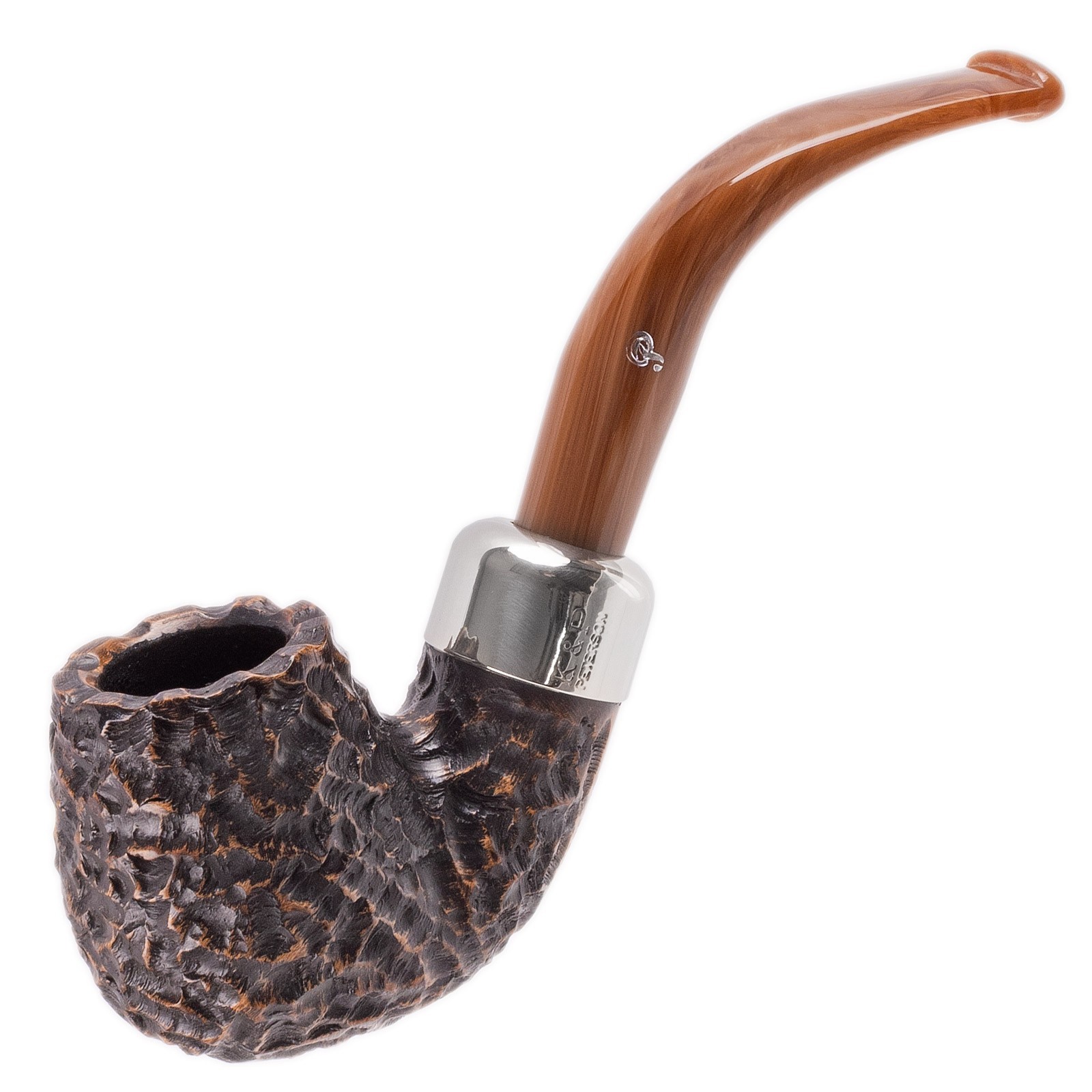 Peterson Pipes Derry Rusticated 221 Fishtail, 3mm, Bent Billiard Tobacco Pipe