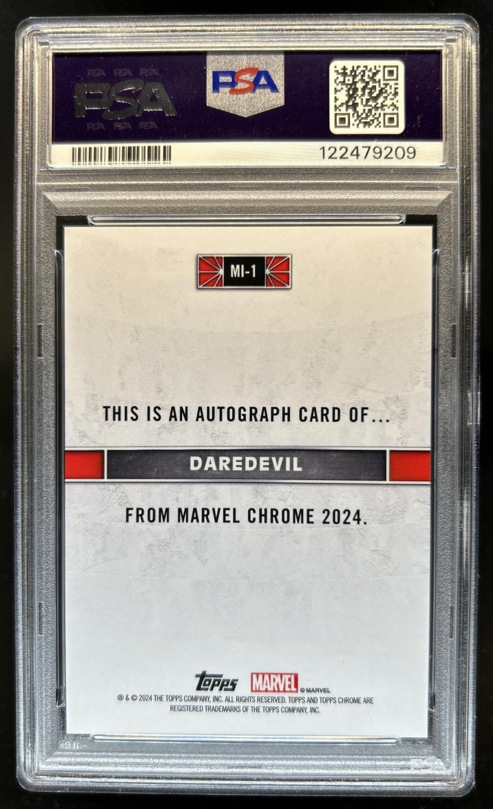 2024 Topps Chrome Marvel Daredevil Auto Autograph Purple Refractor #/75 PSA 10 view 2