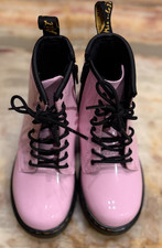 Dr. Martens Kids 1460 T Lace Up Combat Boots Pink Black Leather Side Zip Size 10