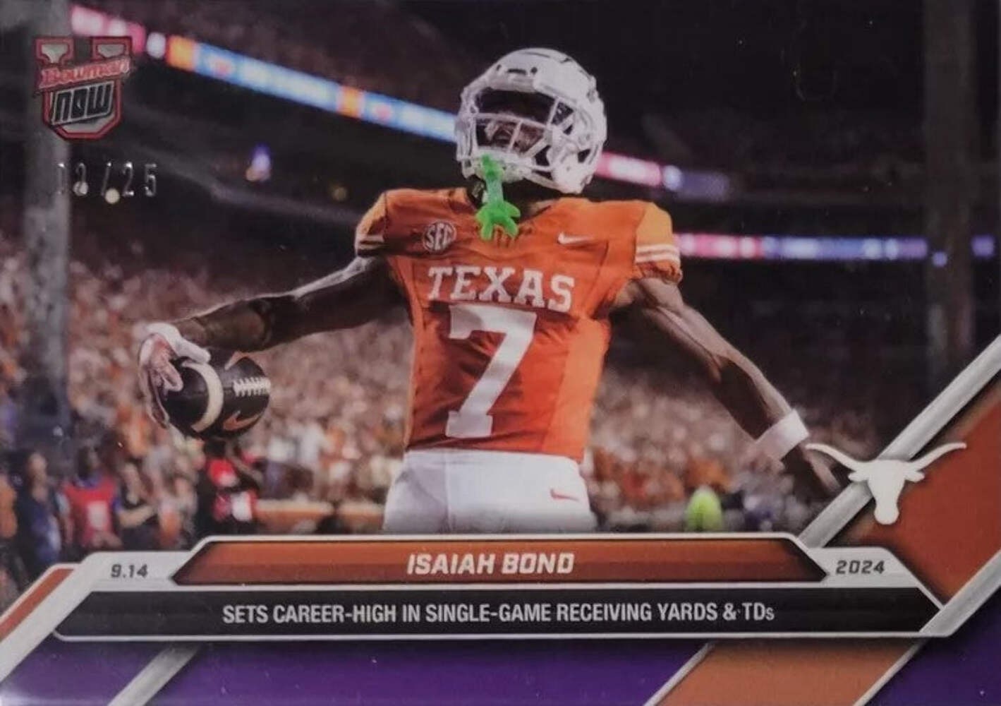 2024 Topps Bowman U Now Isaiah Bond #13 Purple #/25 Texas Longhorns Football Car