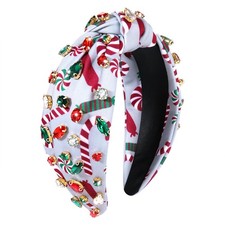 Christmas Headbands for Women Xmas Candy Cane Headband Crystal Jeweled Wide K
