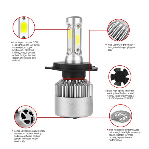 Kit de bombillas de faros LED 10000W 1000000LM haz alto/bajo blanco súper brillante 9003 H4 - Imagen 6 de 9