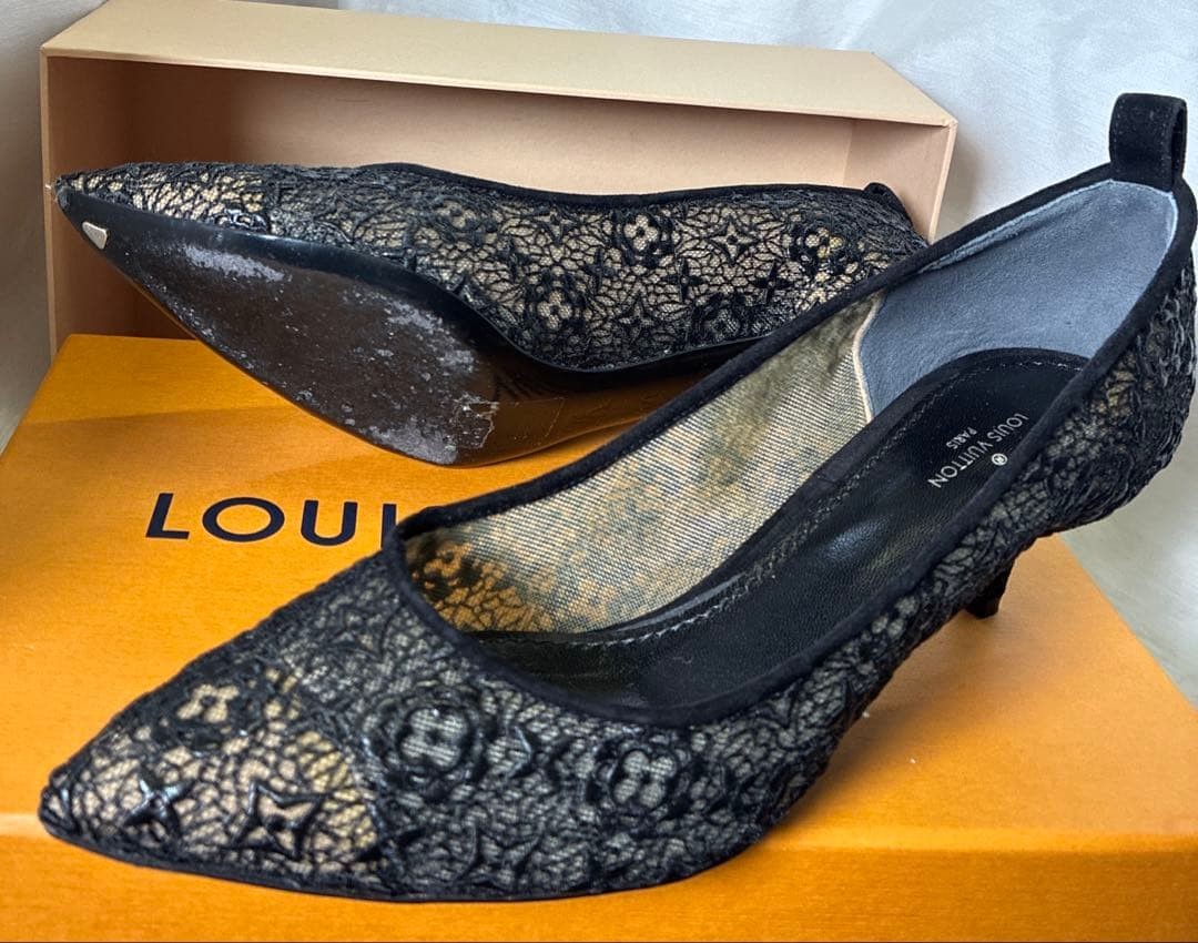 LOUIS VUITTON Pumps Heel Lace Black EU37.5/US7.5 120390c thumbnail 8