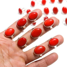 Red Coral Gemstone Wholesale Rings Lot 925 Sterling Silver Handmade Jewelry