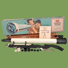 Vintage Sears Refractor Telescope  Tripod 60mm Model 64119 Original Box MCM