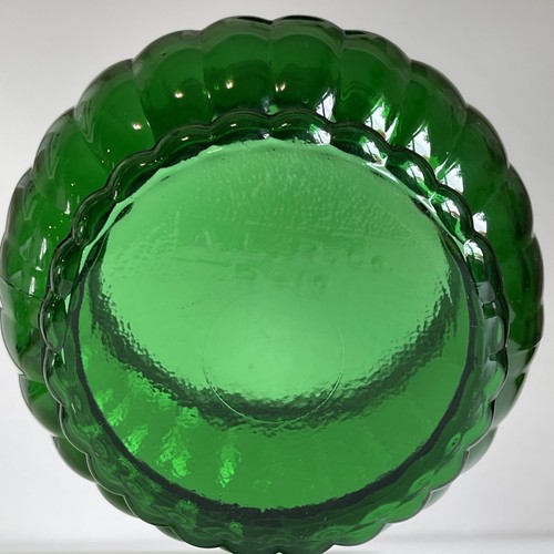 Vintage ALR Co. Emerald Green Glass Vase Planter Bowl Scalloped & Ribbed R-19 - Foto 8 di 12