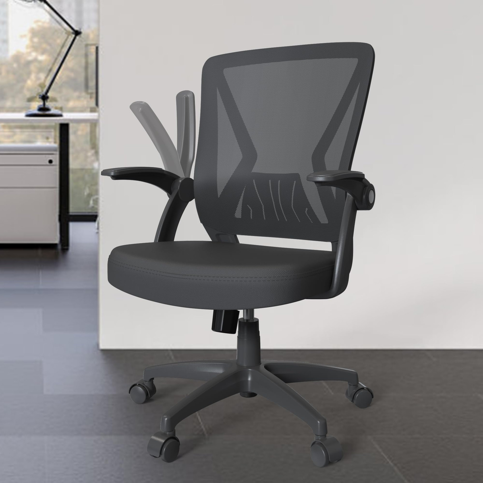 Swivel Mesh Office Chair with Flip-Up Arms and Adjustable Height