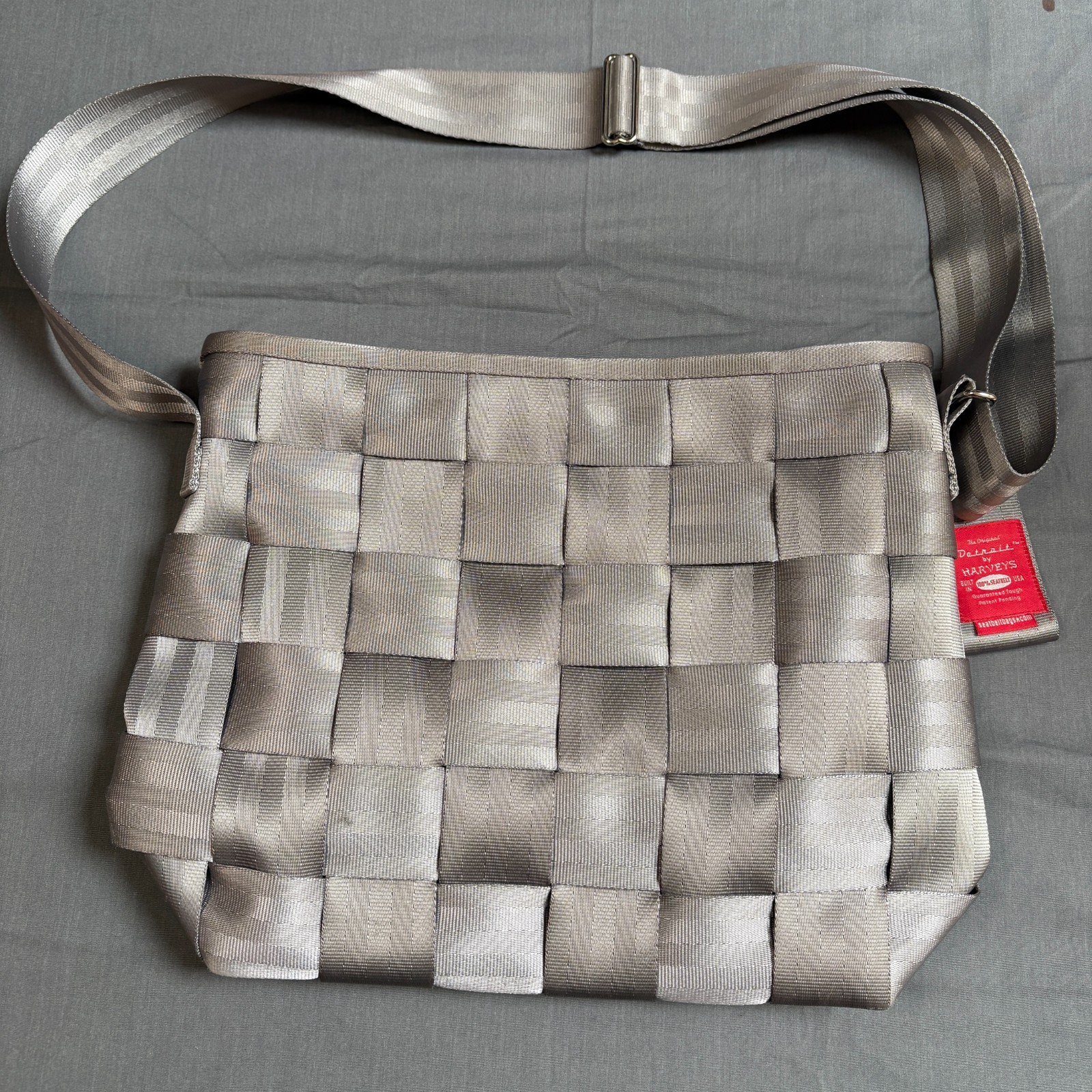 Harveys Seatbelt Messenger Bag.  Large size. Gray in color.
