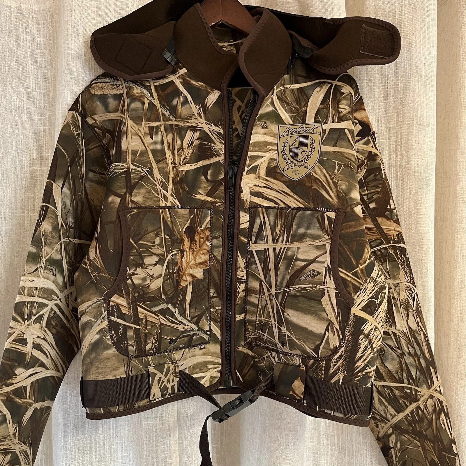 Kobuk Men's USA Neoprene Hunting Fishing Wading Jacket Mossy Oak Large Hooded