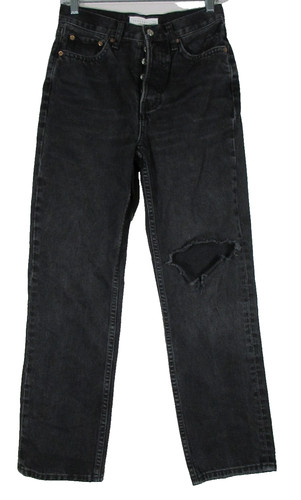 Top Shop Womens Denim Straight Dad Jeans Distressed High Rise Size 26/30 Black
