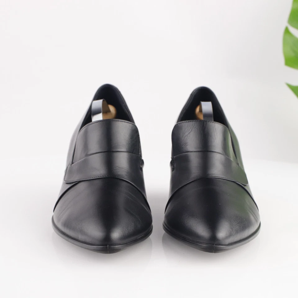 Женские мокасины Ecco формы 45 размер насоса 40 9 черные кожаные на блочном каблуке заостренные туфли - Изображение 2 из 4