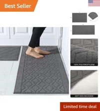 Durable Kitchen Rug Mats - 2 Piece Set - Anti Slip - Machine Washable - Grey