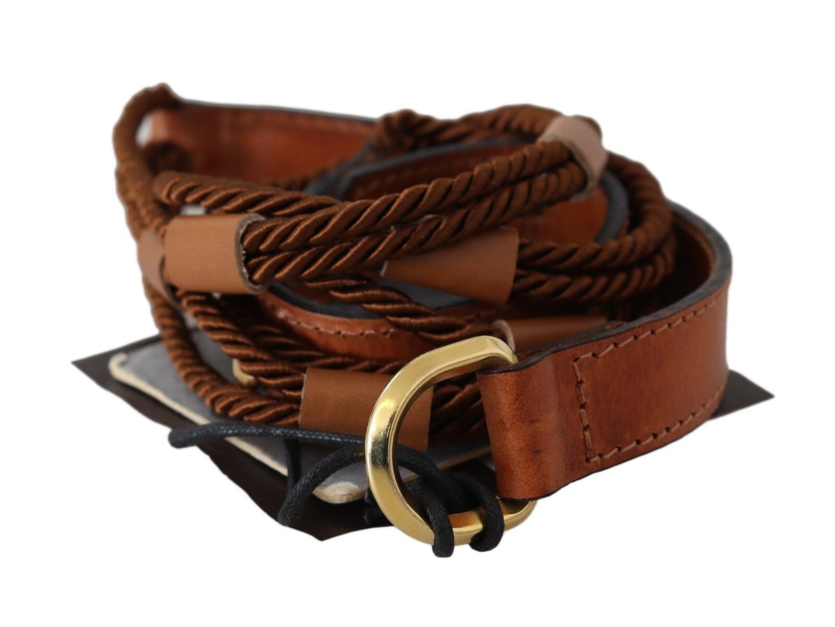 SCERVINO STREET Belt Dark Brown Leather Braided Rope Gold  display picture 1