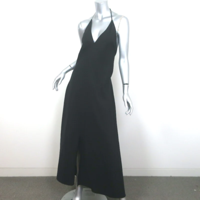FRAME Lace-Up Back Halter Maxi Dress Black Linen-Blend Size Large | eBay
