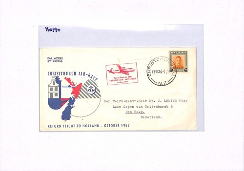 NEW ZEALAND Air Mail Cover KLM SPECIAL FLIGHT Netherlands Hague 1953 YM190 - Picture 9 of 10