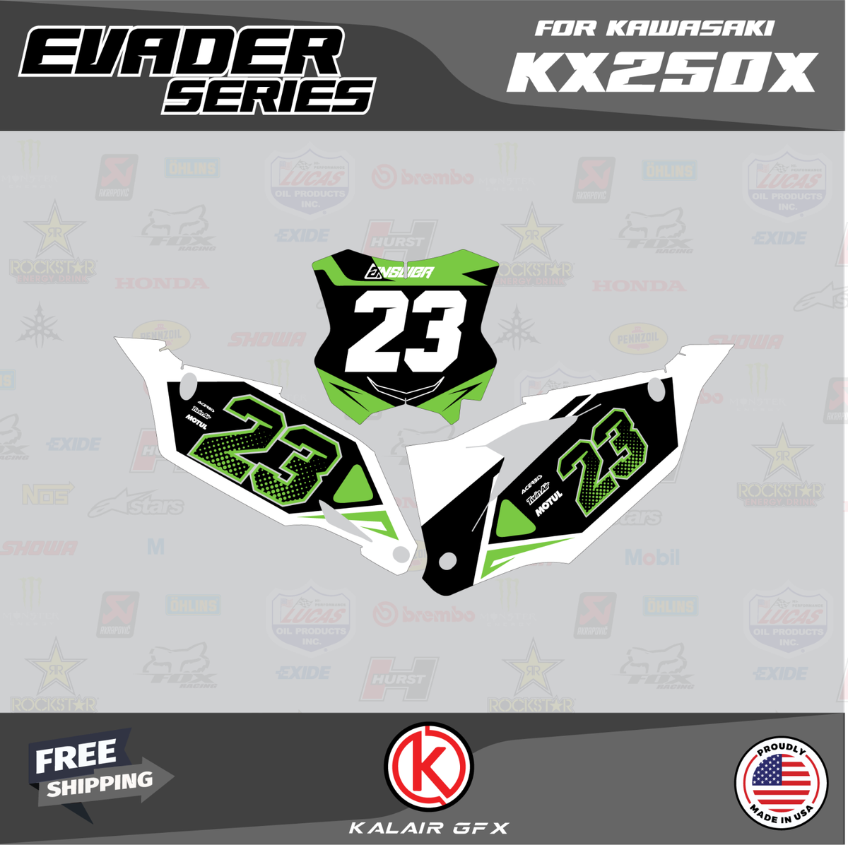 Graphics Decal Kit for Kawasaki KX250X 2021 2022 2023 2024 Evader