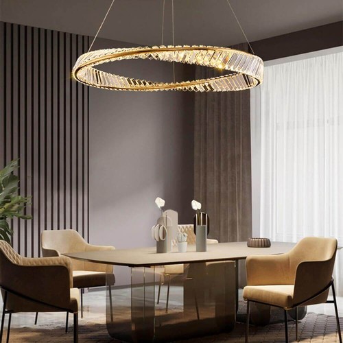 Lampadario LED moderno plafoniera oro acciaio inox anello ritorto regolabile - Foto 16 di 21